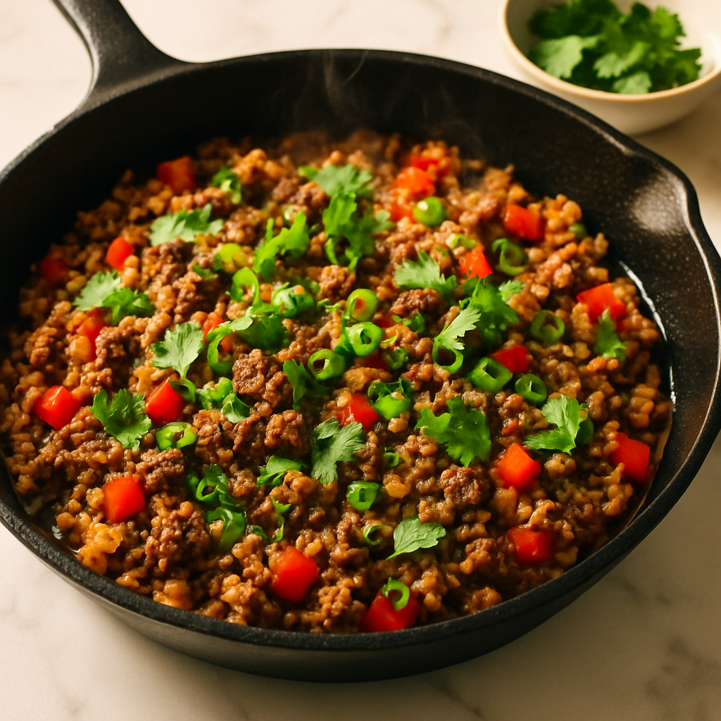 3 Ingredient Beef and Rice Skillet