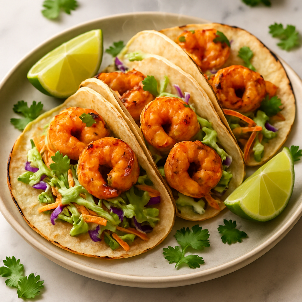 Air Fryer Shrimp Tacos with Lime Slaw