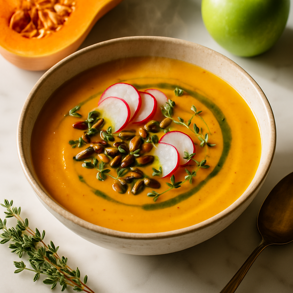 Apple Cider Braised Butternut Squash Soup