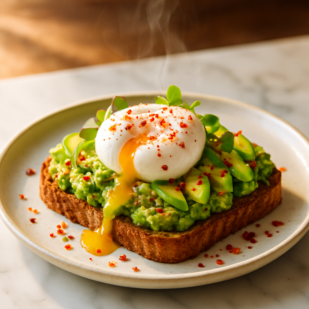 Avocado Toast with Poached Egg and Chili Flakes