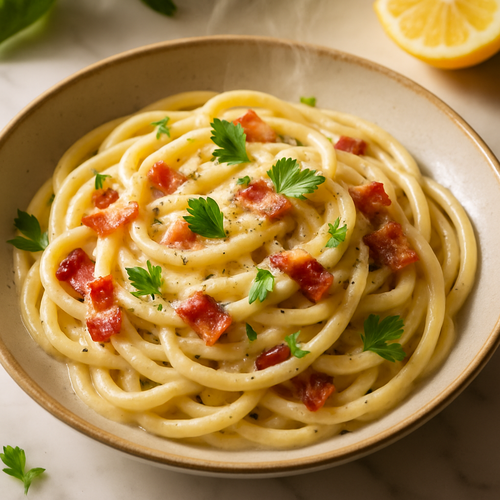 Bacon Alfredo Bucatini
