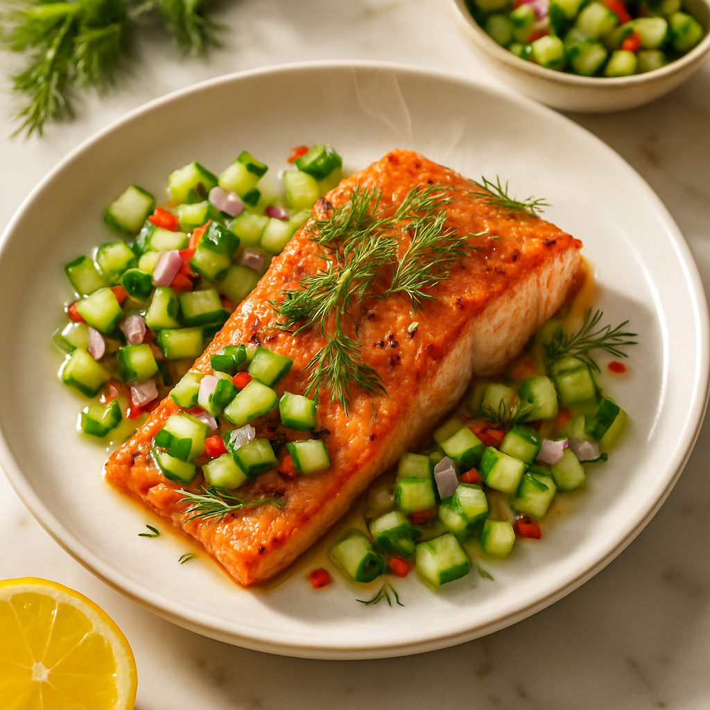 Baked Salmon with Dill and Cucumber Salsa