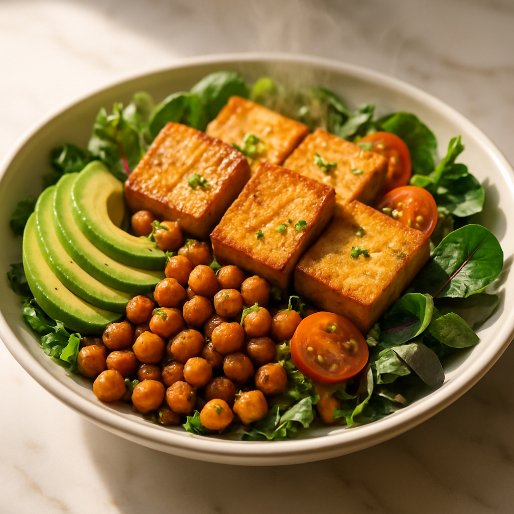 Baked Tofu and Chickpea Salad