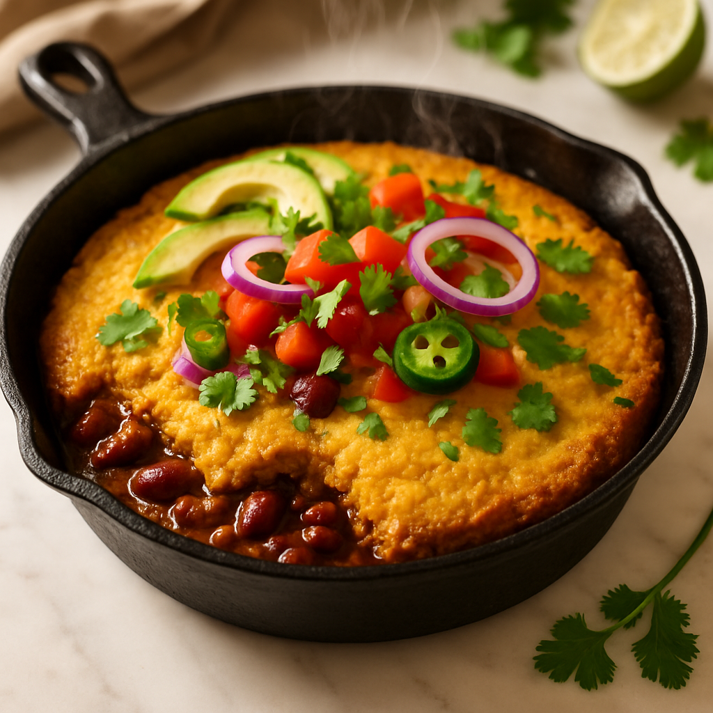 Cast Iron Skillet Chili Cornbread Bake