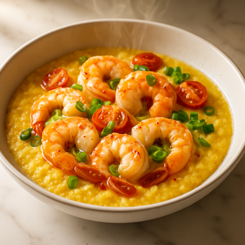 Champagne Butter Poached Shrimp with Grits