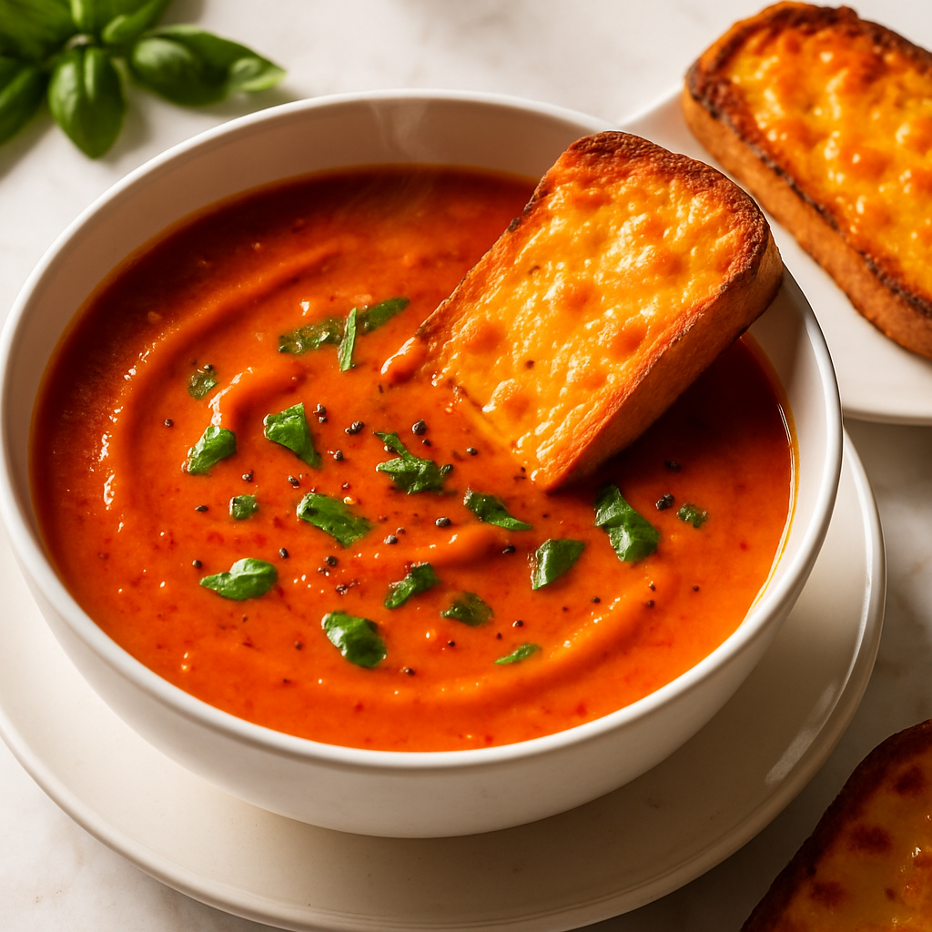 Cheesy Tomato Soup with Dipping Toast
