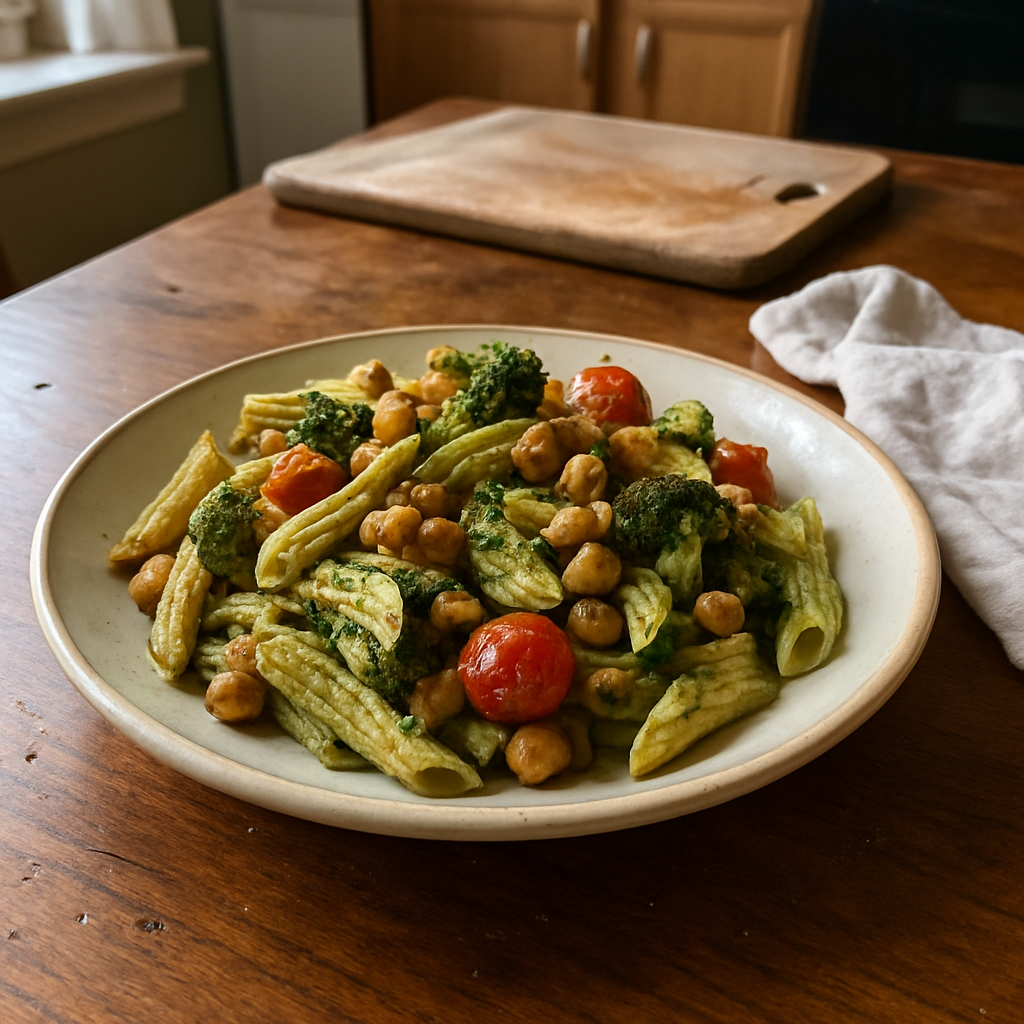 Chickpea Pasta Pesto with Roasted Vegetables