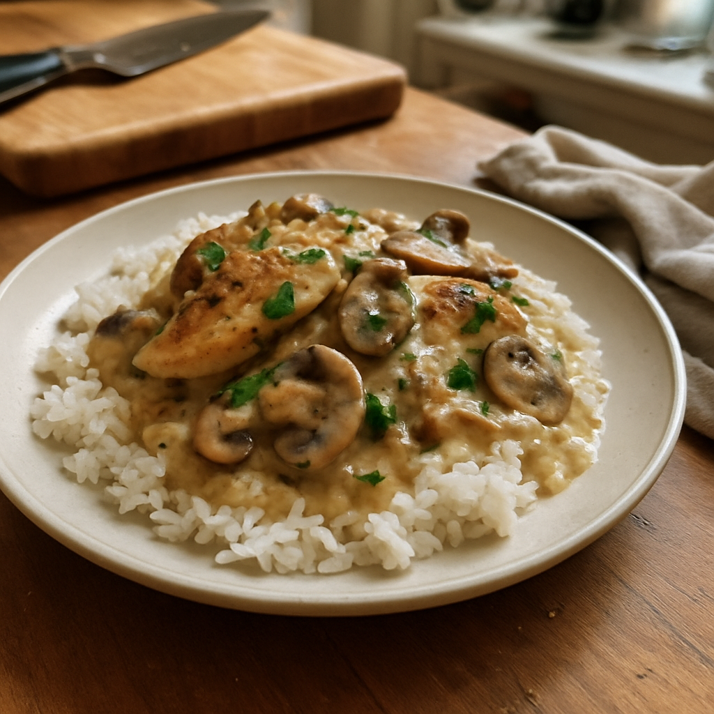 The Cozy One-Pot Creamy Garlic Chicken and Mushroom Comfort Bowl