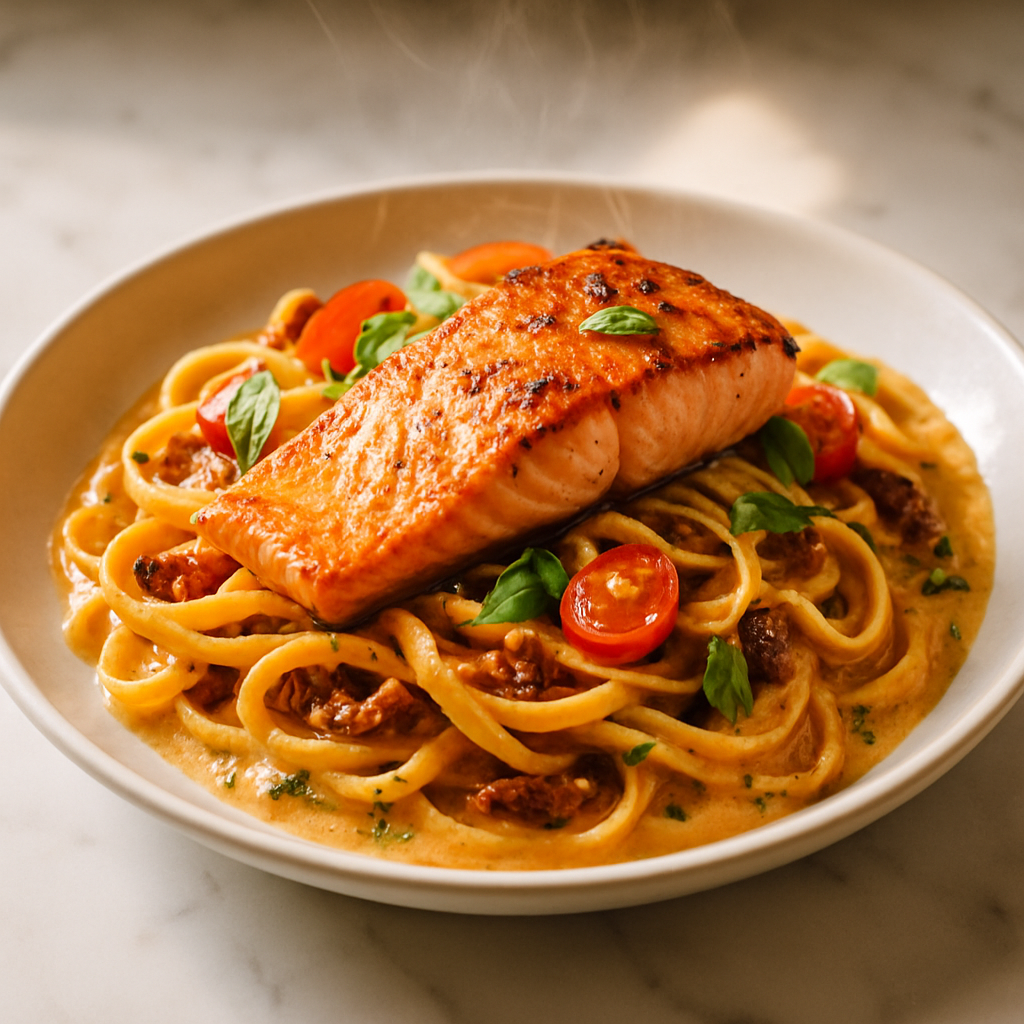 Creamy Sun Dried Tomato Salmon Pasta