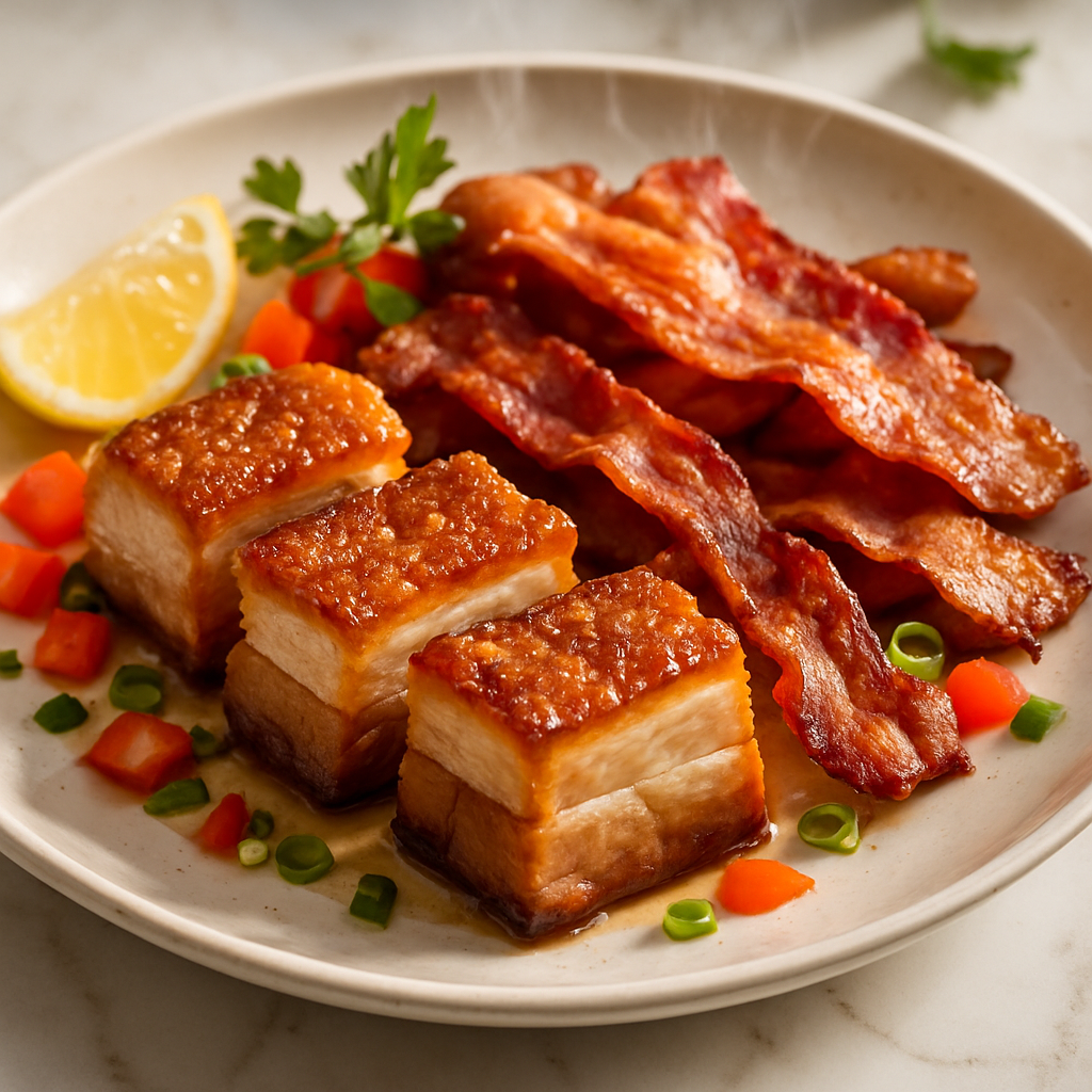 Crispy Pork Belly with Pan-Fried Bacon