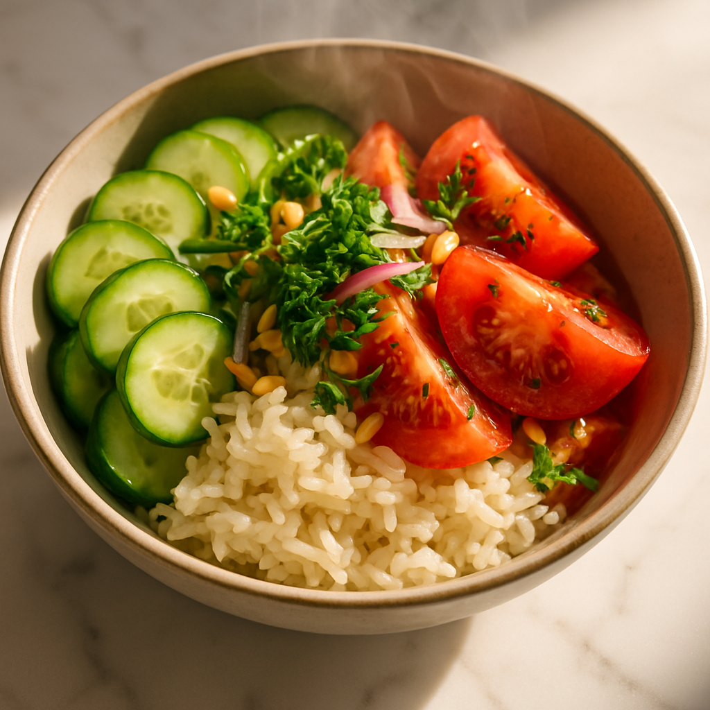 Cucumber Tomato Rice Bowl