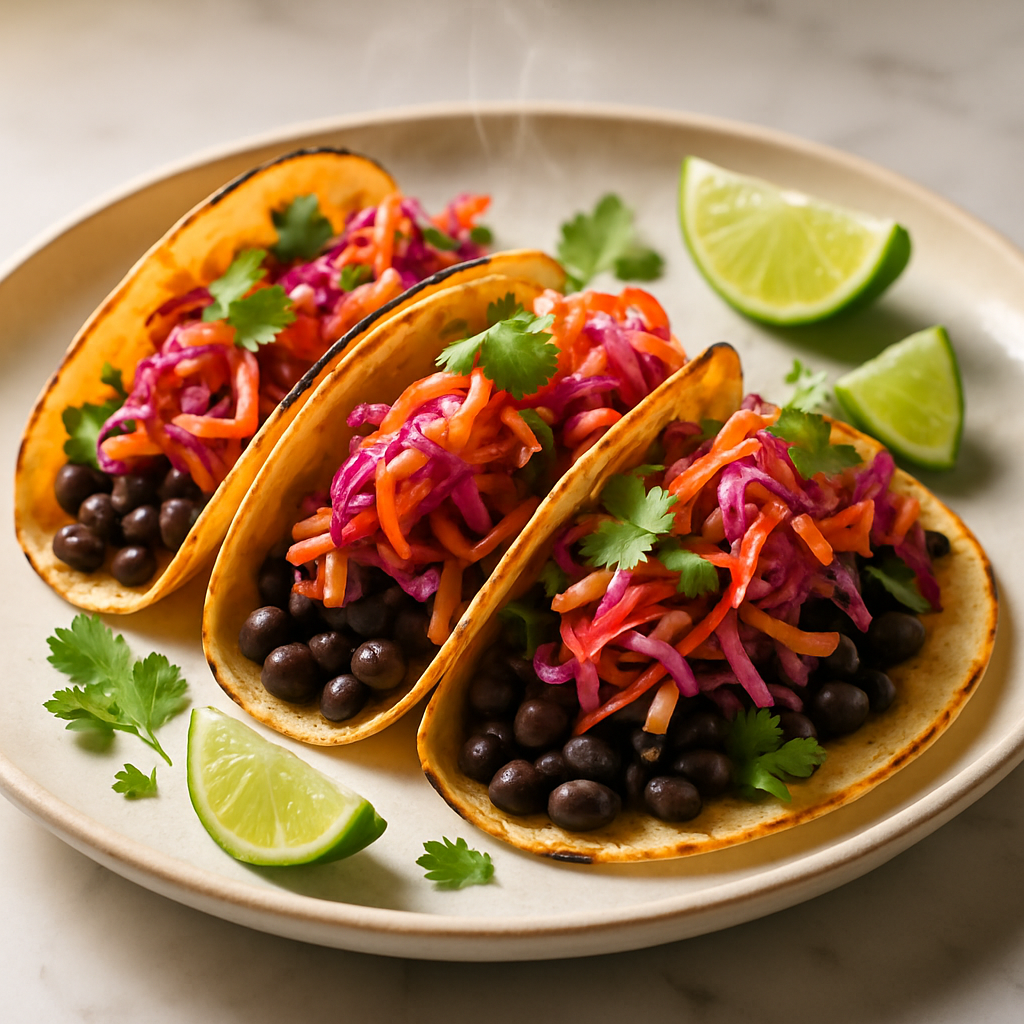 Curtido Slaw Stuffed Black Bean Tacos