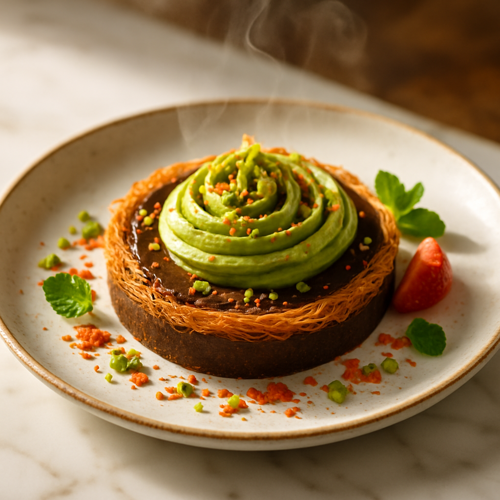 Dubai Knafeh Chocolate Tart with Pistachio Cream