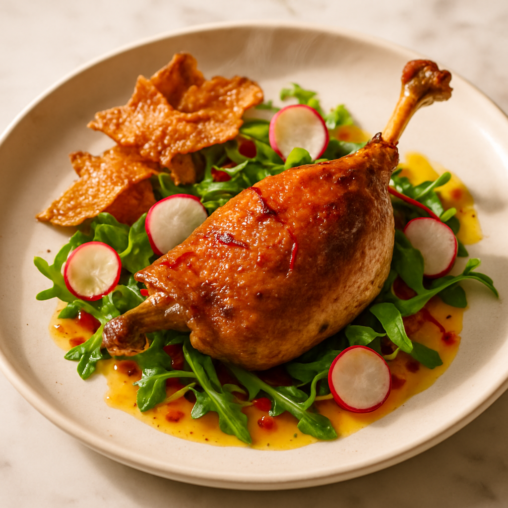 Duck Confit Leg with Crispy Duck Skin Chips