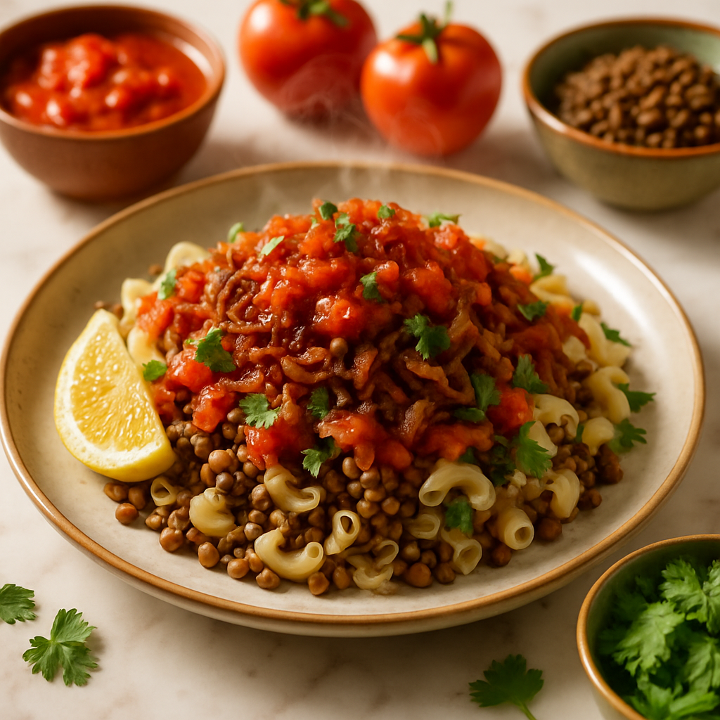 Egyptian Koshari Lentil Rice and Pasta