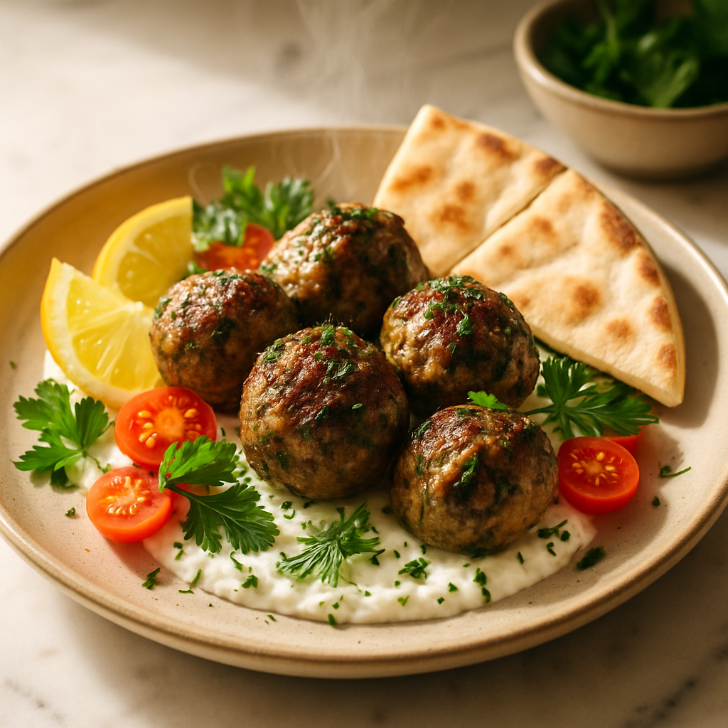 Greek Lemon Herb Meatballs with Pita