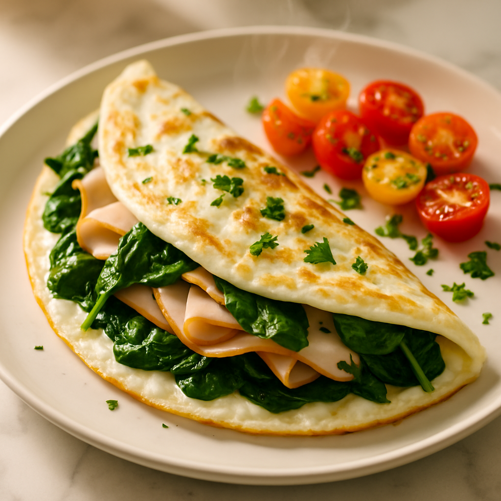 Greek Yogurt Egg White Omelette with Turkey and Spinach