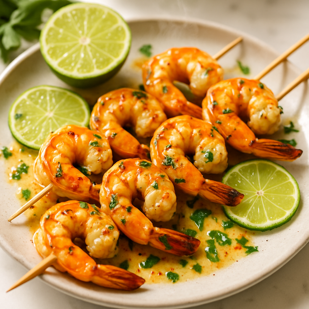 Grilled Shrimp Skewers with Garlic Lime Butter
