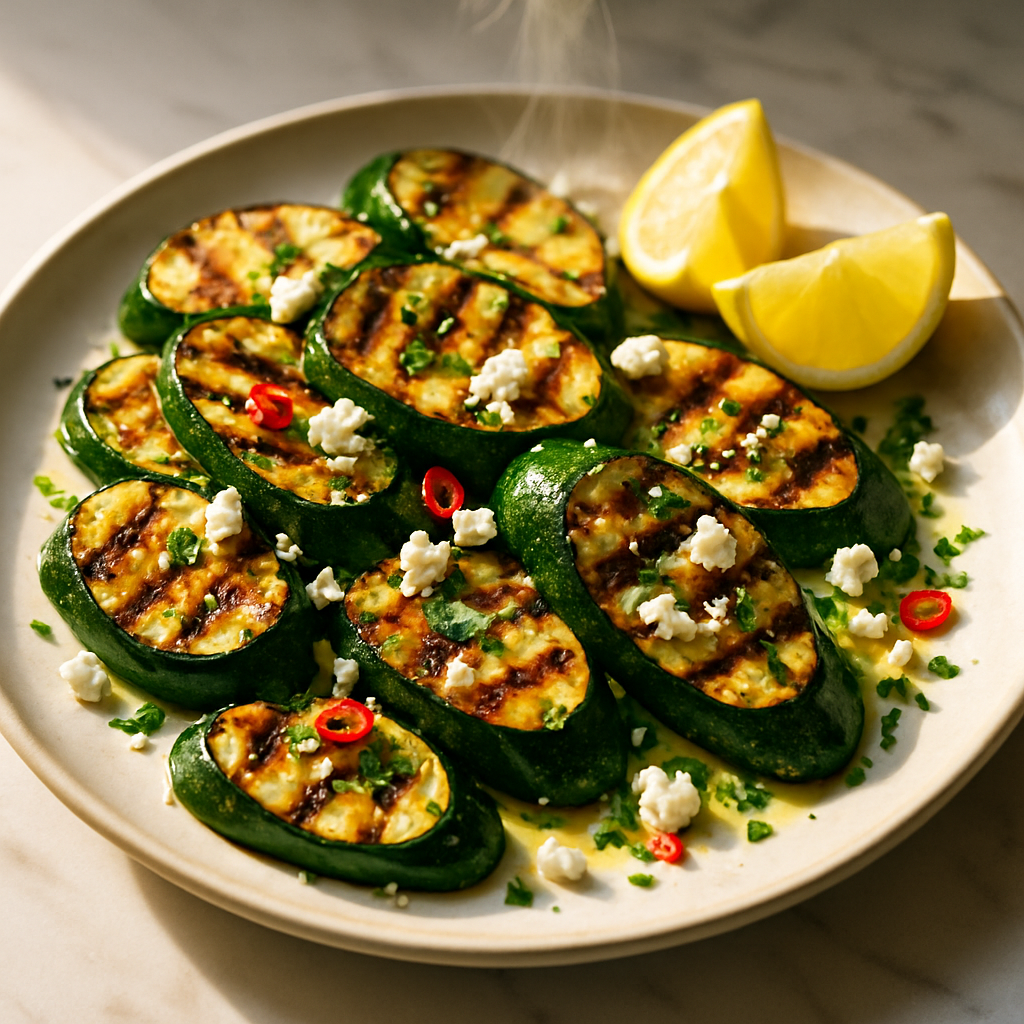 Grilled Zucchini with Lemon and Feta