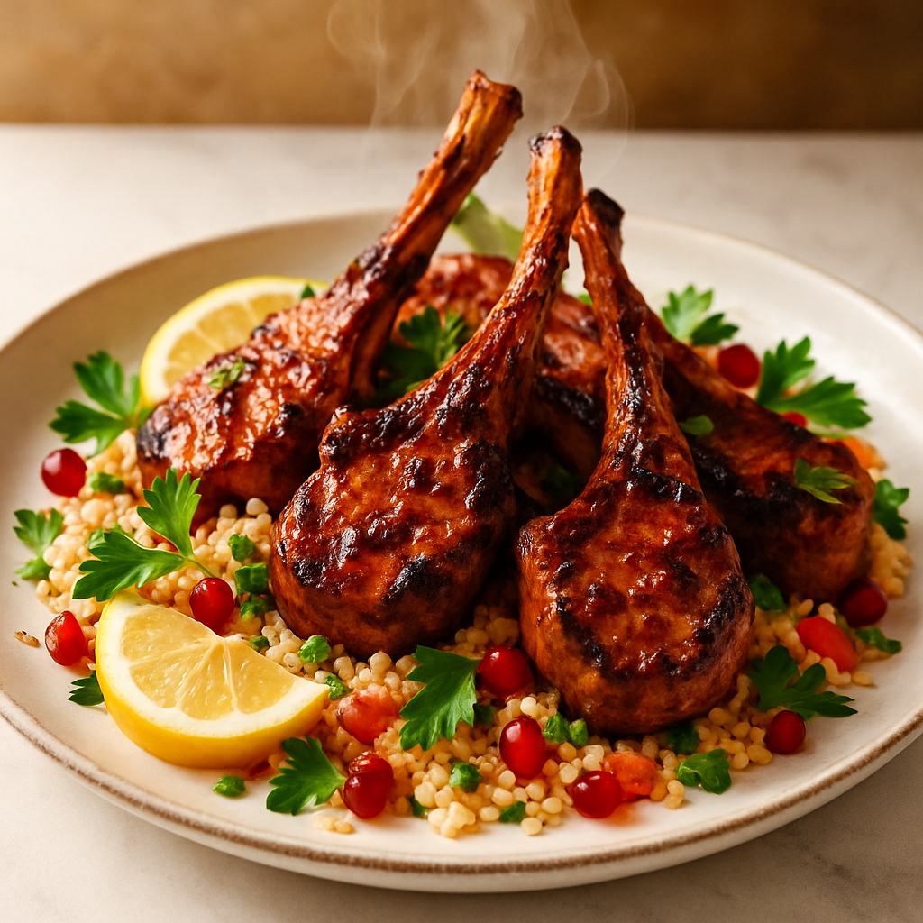 Honey Harissa Lamb Chops with Couscous