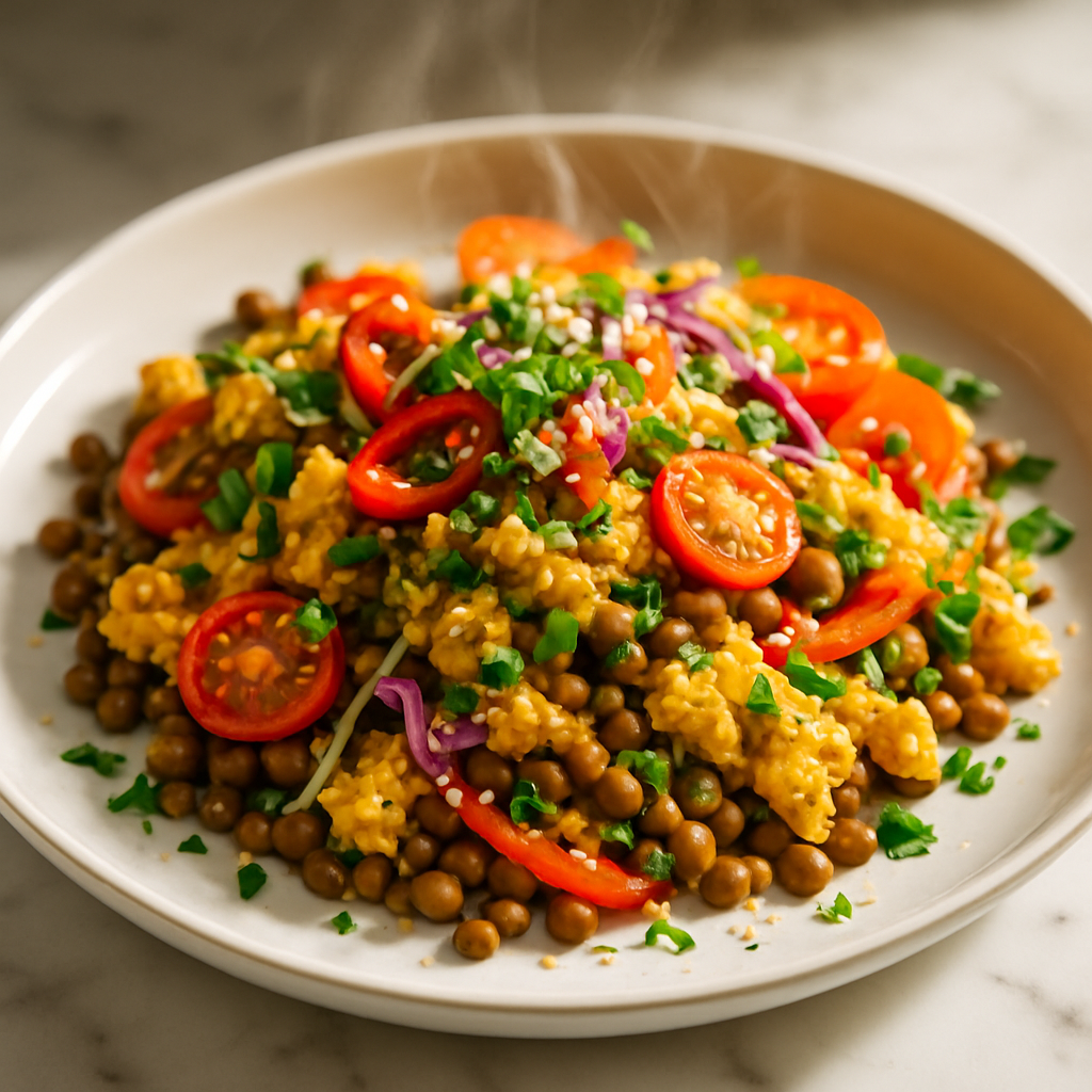 Lentil and Hemp Seed Breakfast Scramble