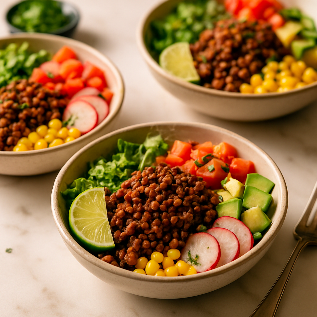 Lentil Walnut Taco Meat Bowls