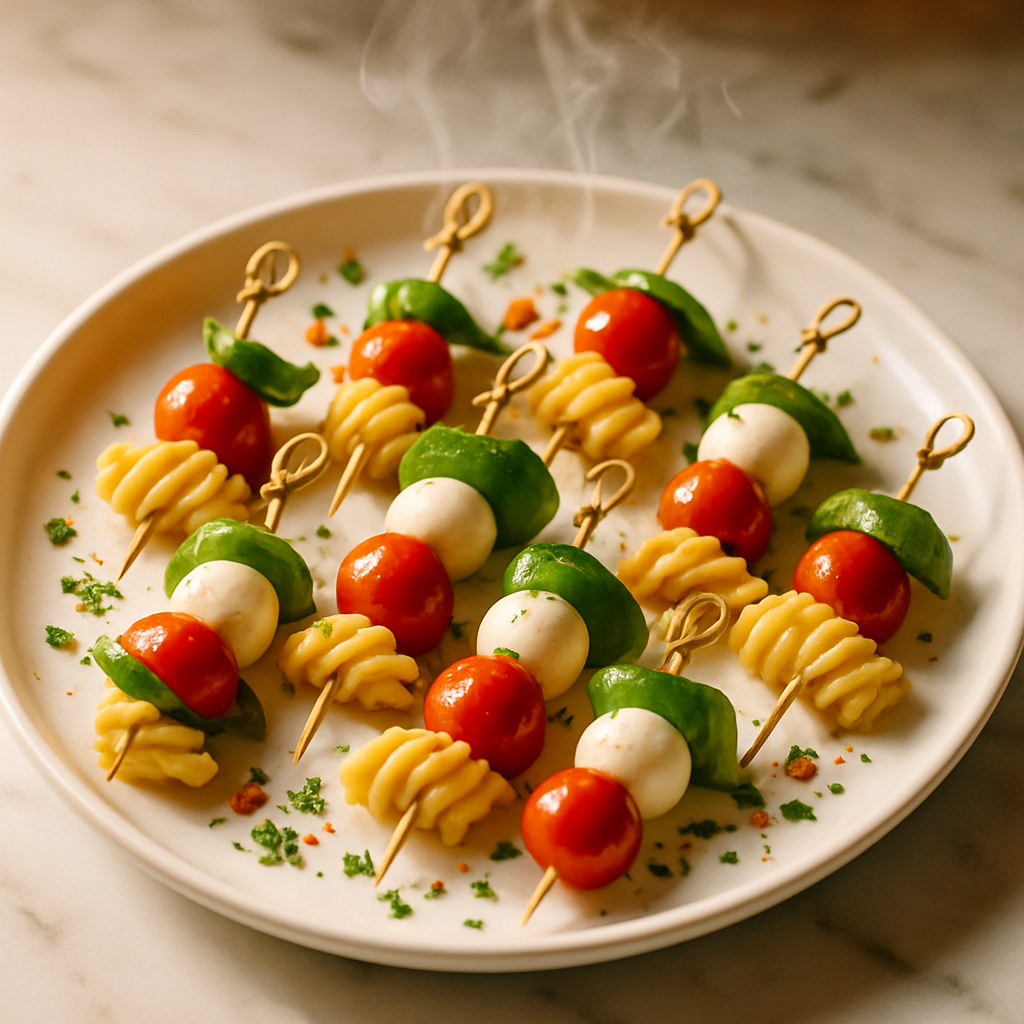 Mini Caprese Skewers with Pasta