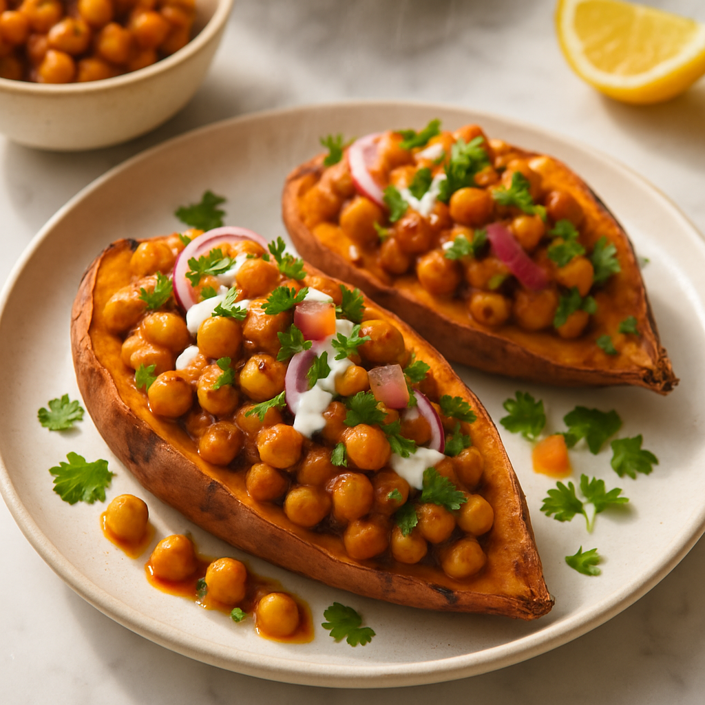 Moroccan Chickpea Stuffed Sweet Potatoes