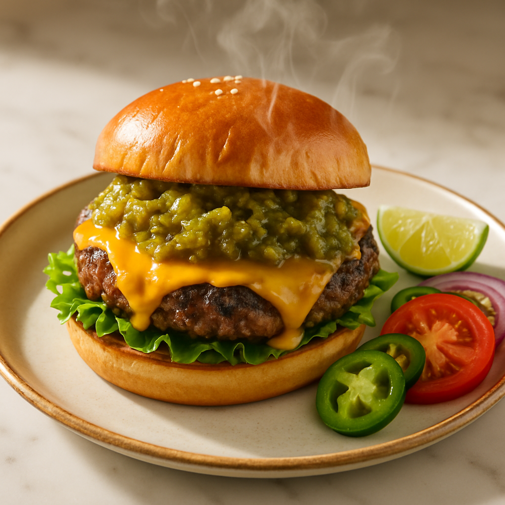 New Mexico Green Chile Cheeseburger