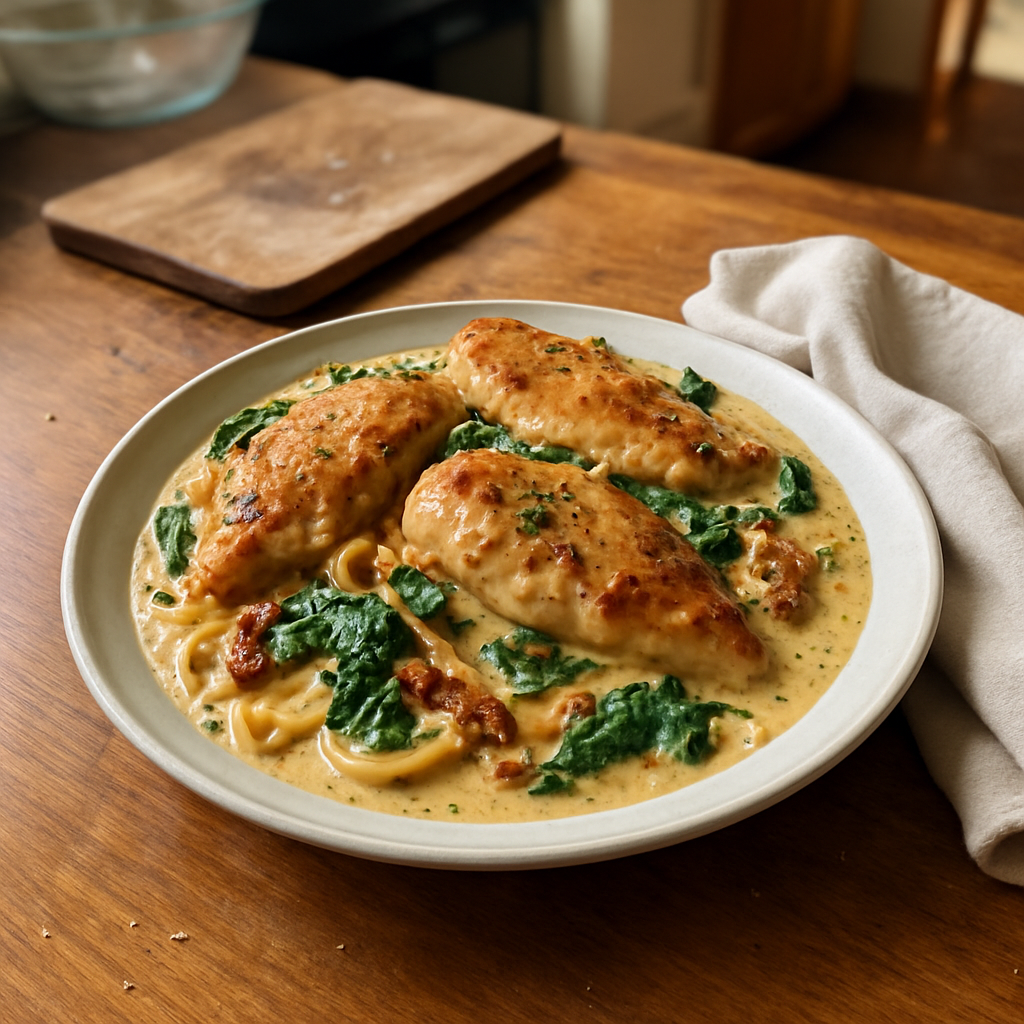 One Pot Creamy Garlic Tuscan Chicken