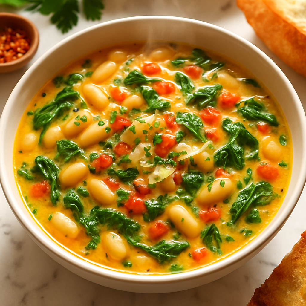One Pot Creamy Tuscan White Bean Soup