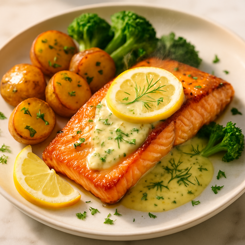 Pan Seared Salmon with Lemon Dill Sauce