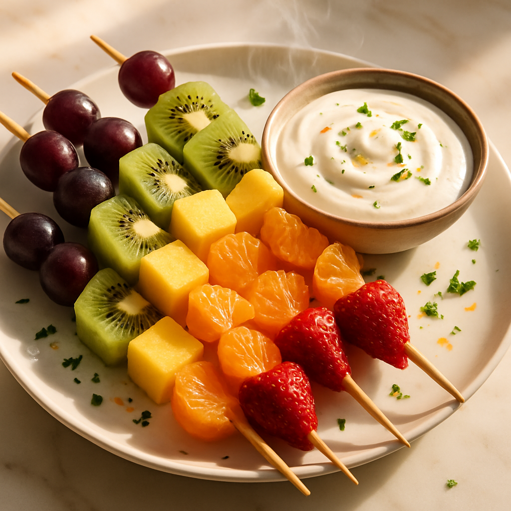 Rainbow Fruit Skewers with Yogurt Dip