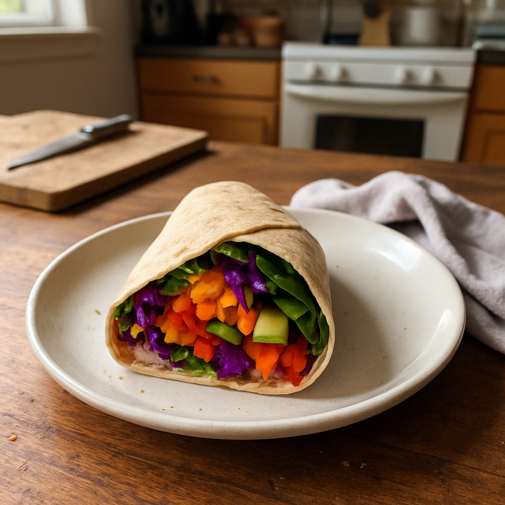 Transform Your Lunch with This Low-Calorie Rainbow Veggie Wrap That Packs a Punch