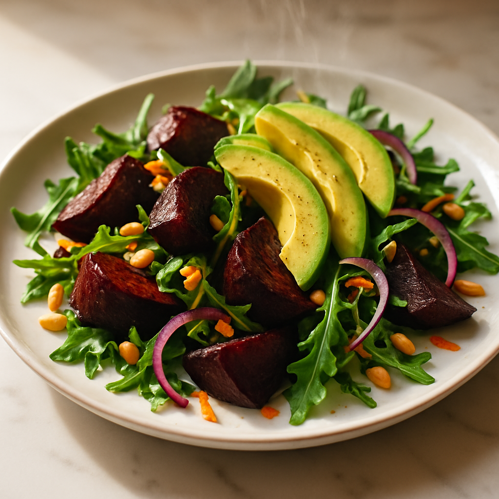 Roasted Beet and Arugula Salad with Avocado