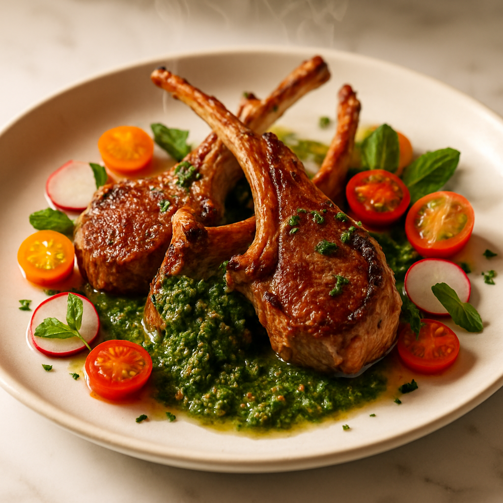 Roasted Lamb Chops with Mint Pesto