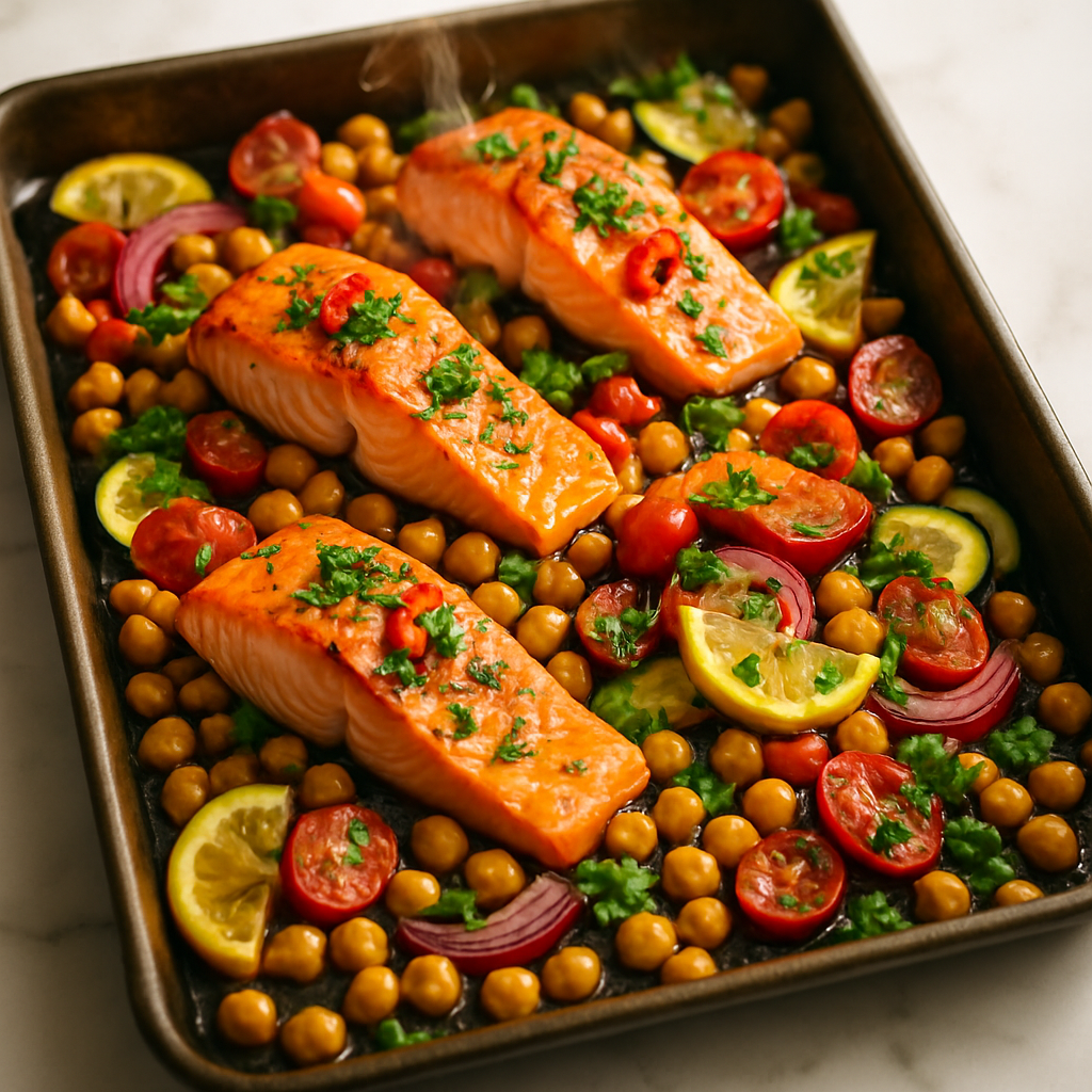 Salmon and Chickpea Sheet Pan Dinner