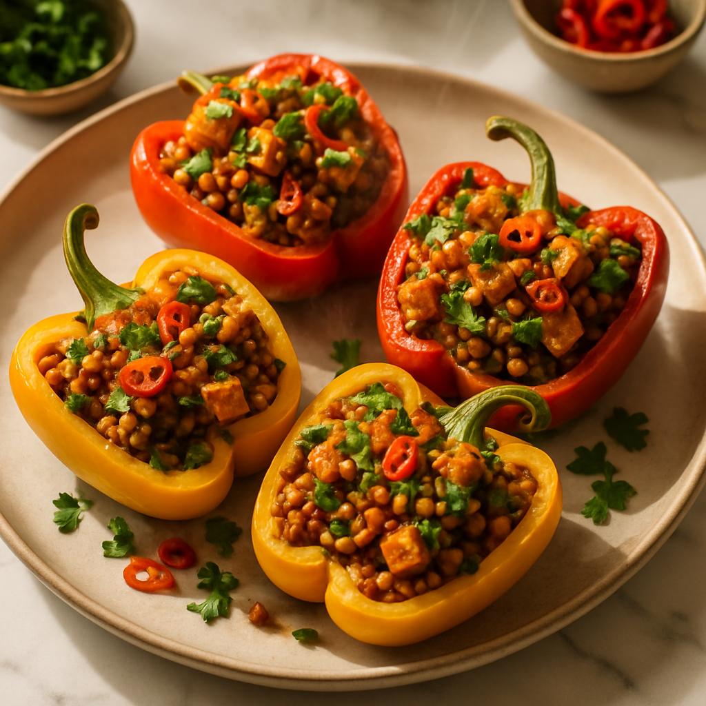 Spiced Lentil and Tofu Stuffed Peppers