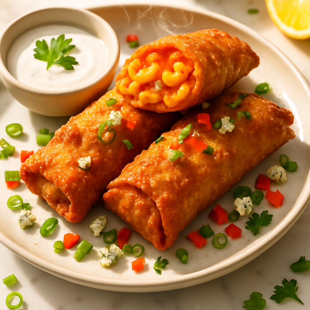 Spicy Buffalo Mac and Cheese Egg Rolls