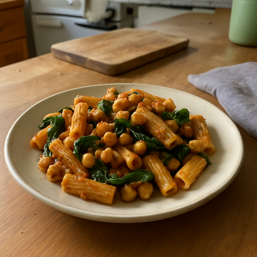 Spicy Chickpea Pasta with Spinach