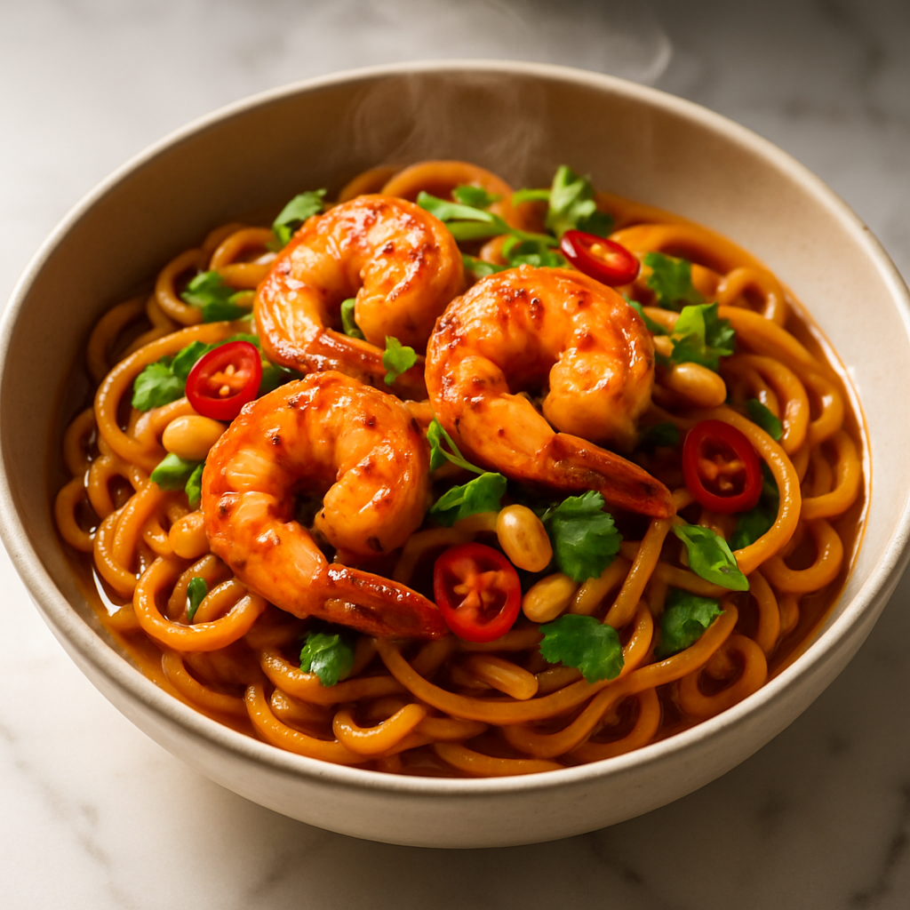 Spicy Peanut Noodles with Shrimp