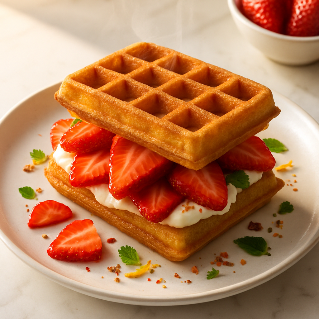 Strawberry and Cream Cheese Waffle Sandwich