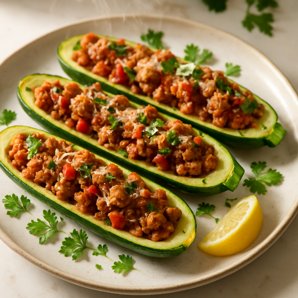 Stuffed Zucchini Boats with Ground Turkey