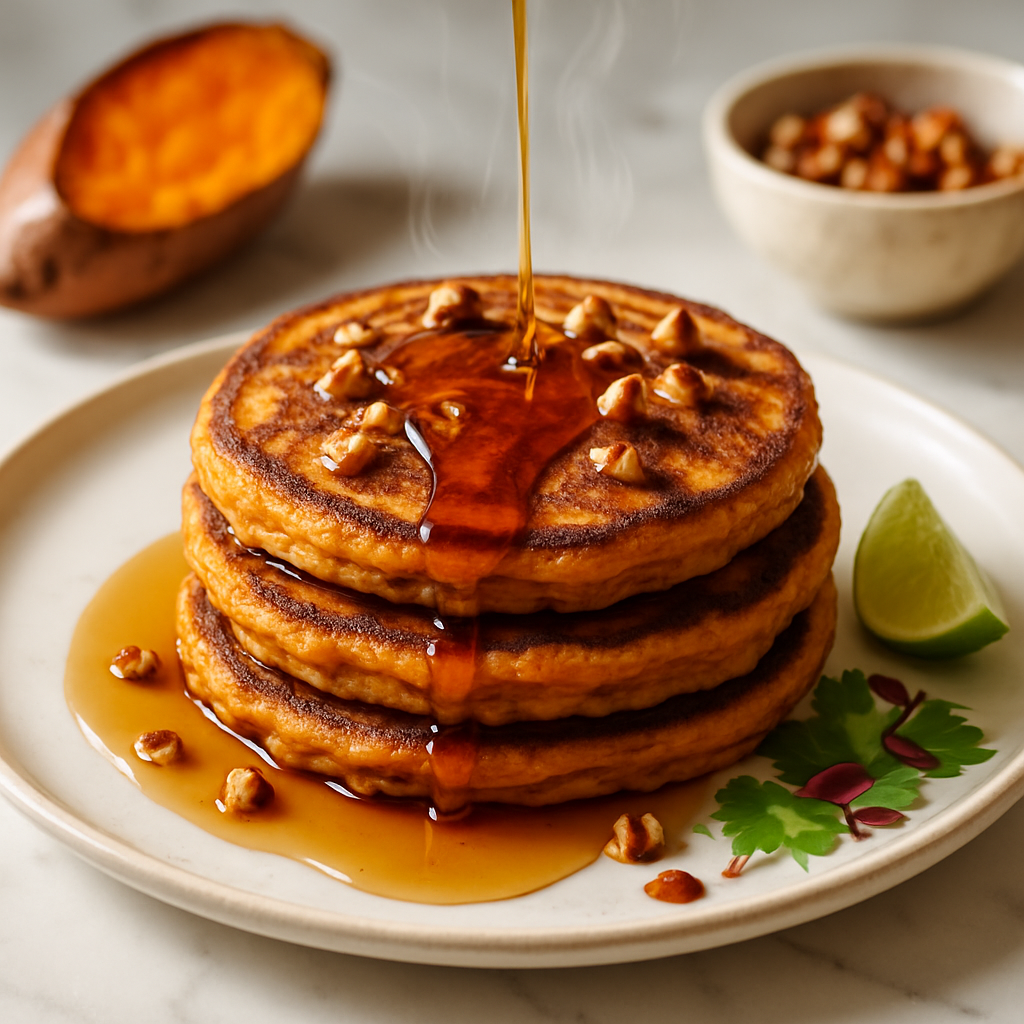 Sweet Potato Pancakes with Maple Syrup