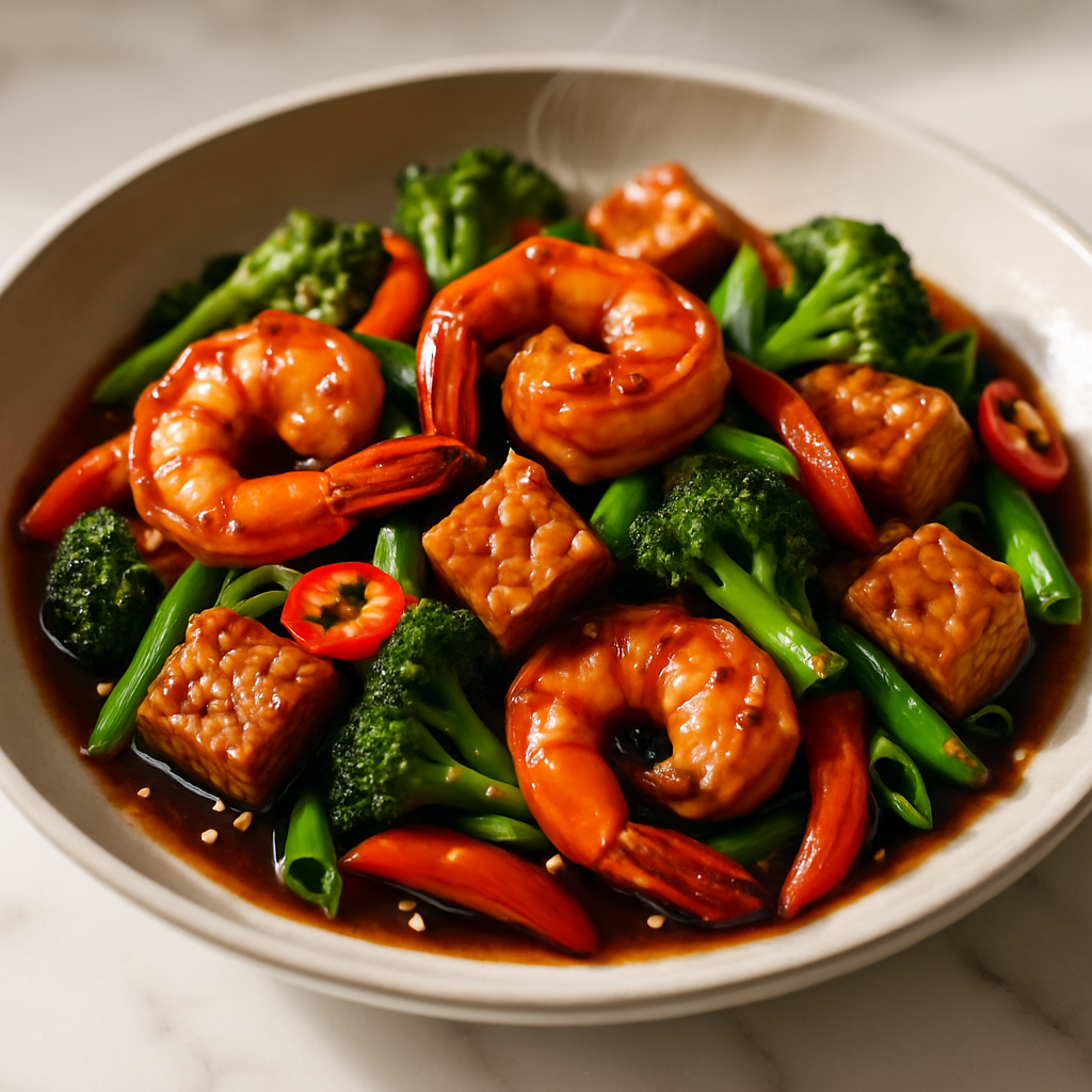 Teriyaki Shrimp and Tempeh Stir Fry
