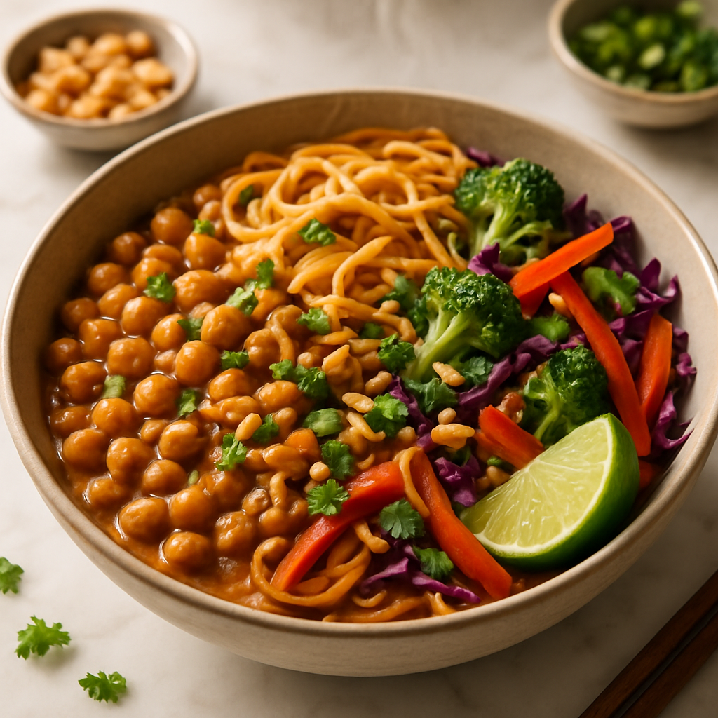 Thai Peanut Chickpea Noodle Bowl