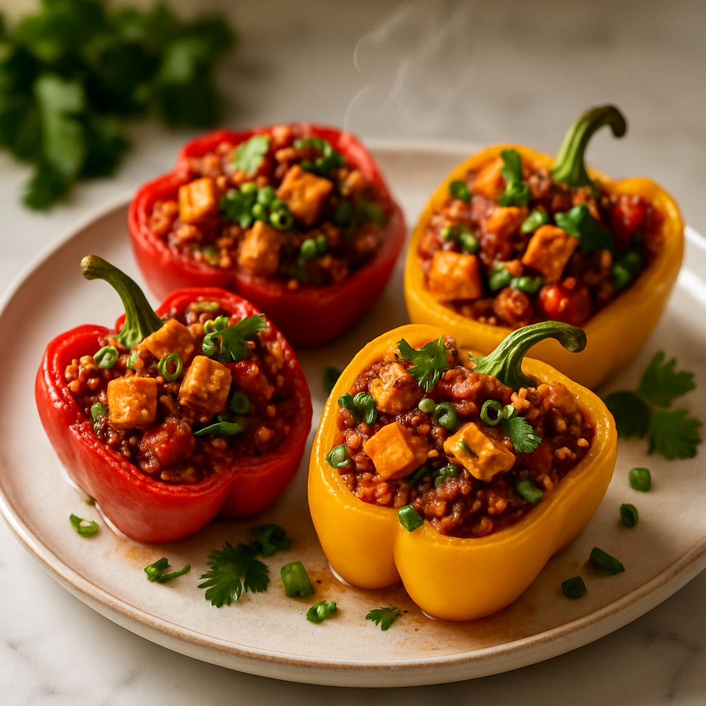 Tofu and Quinoa Stuffed Peppers