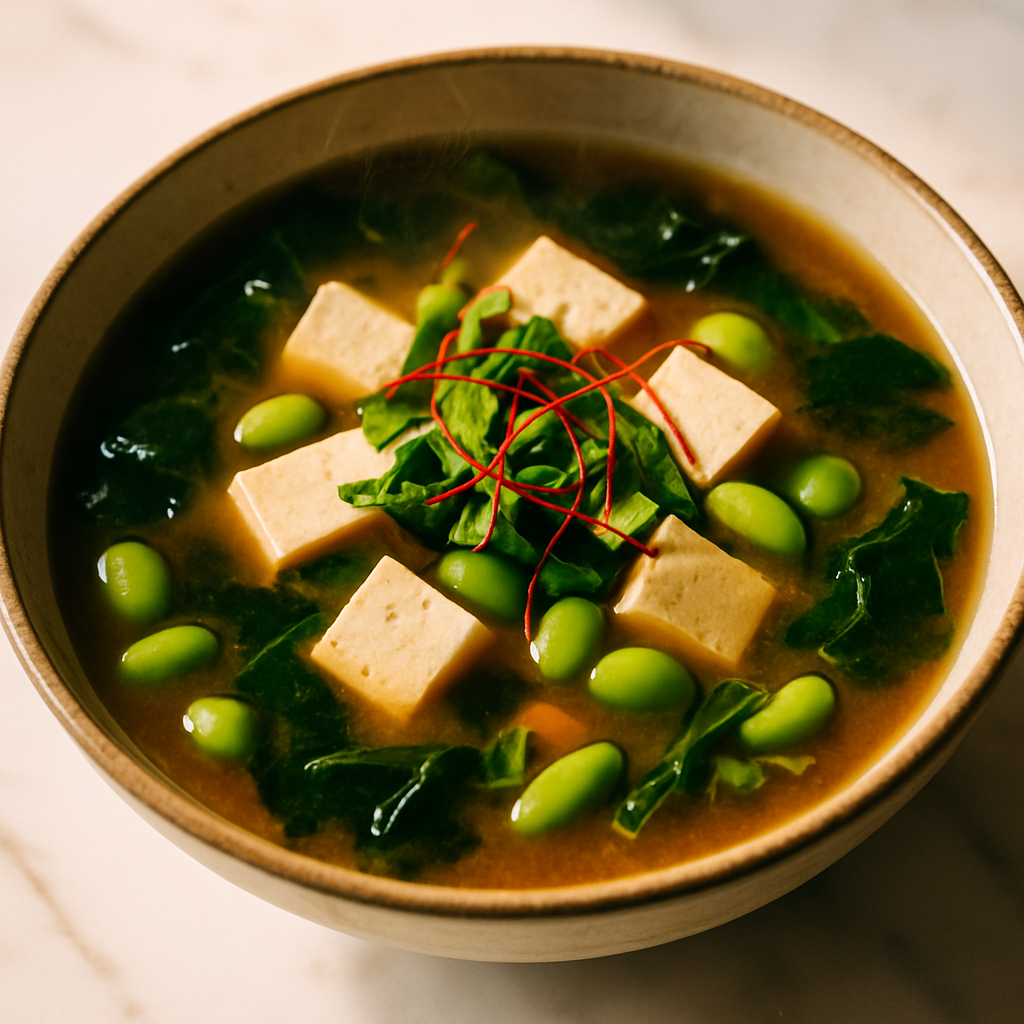 Tofu Miso Soup with Edamame