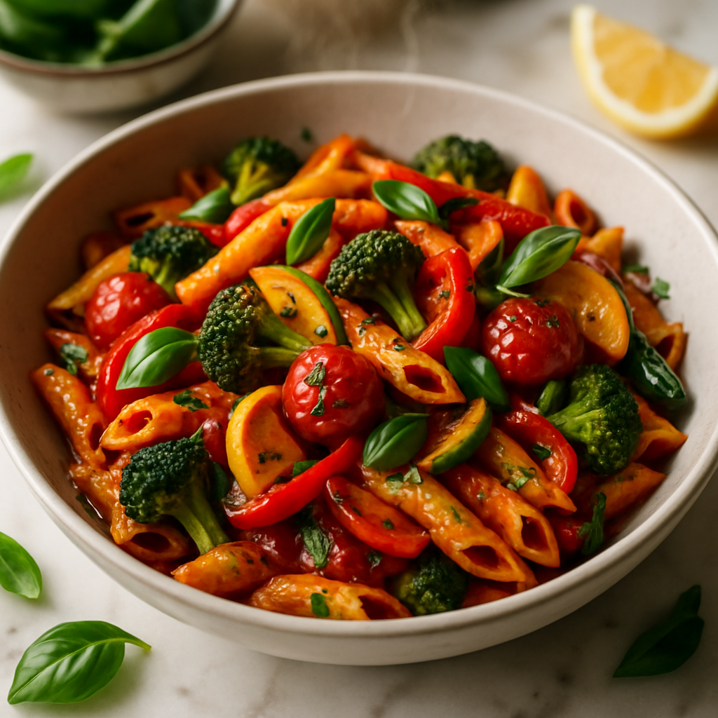 Tomato Basil Pasta with Roasted Veggies