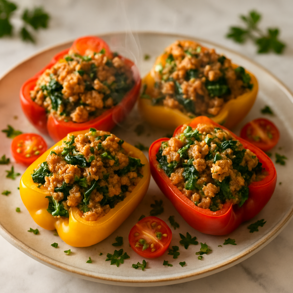 Turkey and Spinach Stuffed Bell Peppers